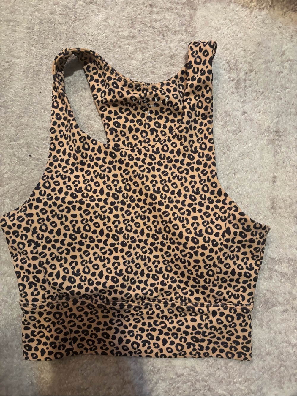 Leopard Print Racerback Crop Top - Tan/Black